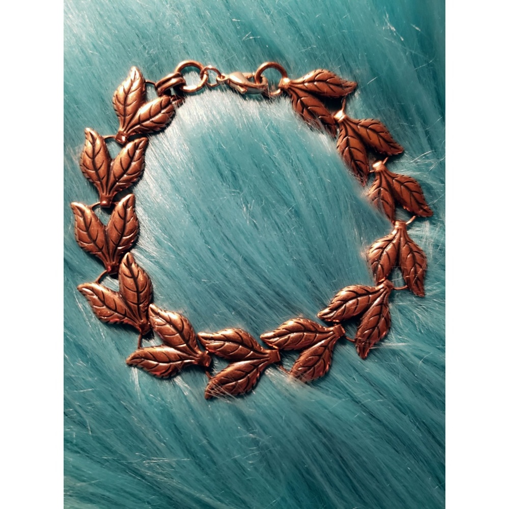 Vintage copper bracelet, leaf motif